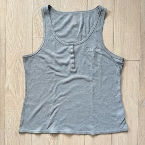 Calvin Klein Sleepwear Logo Embroidered Waffle Women's Tank Top Size XL Gray